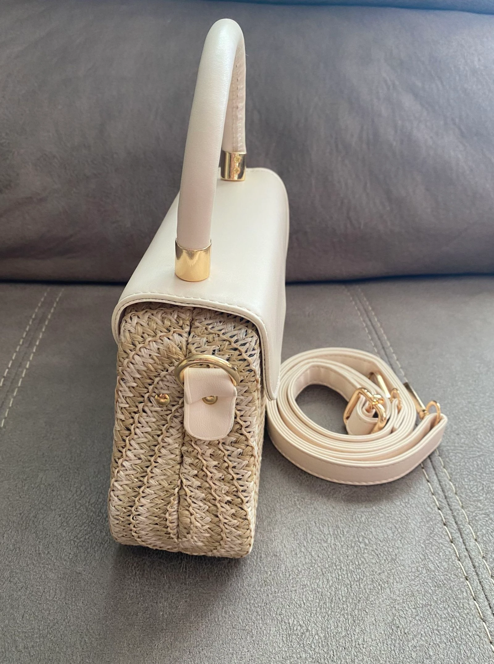 Beige koffers tas van rotan en kunstleer – photo 2